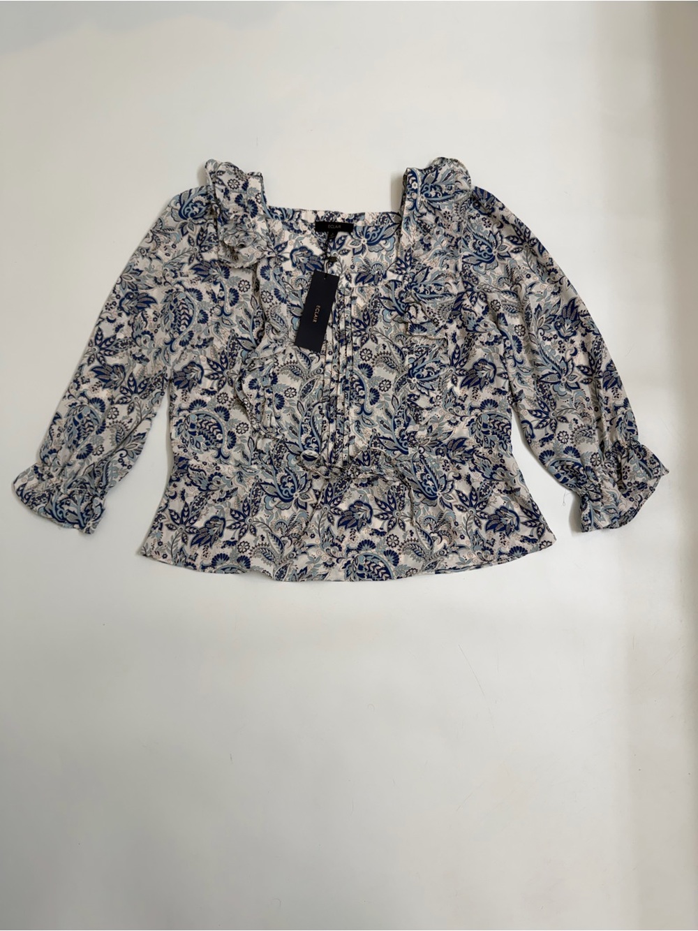 Eclair Blue Paisley‎ Ruffle Peplum Blouse Women’s Small NWT Floral Cottagecore